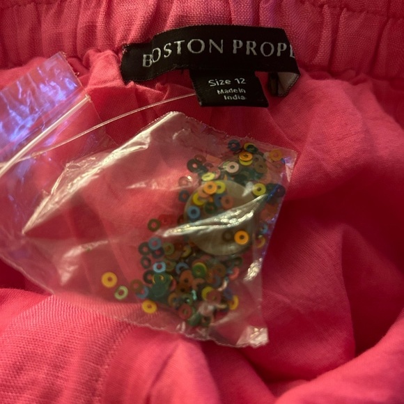 Boston Proper Floral Embellished Linen Pant Pink Multi Colored Sequins Size 12 - Picture 7 of 11